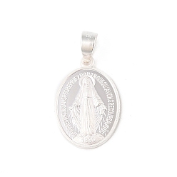 Серебро 999 изысканные серебряные религиозные медальоны-подвески, овал с девственными подвесками на застежке-поручне, серебряные, 23x15x2 мм, отверстие : 6.5x5 мм