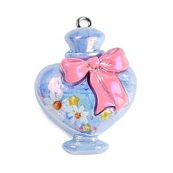 Васильковый Подвески из непрозрачной смолы с уф-покрытием, с железной платиной петлей, Флакон духов, васильковый, 34.5x25x11 мм, отверстие : 2 мм