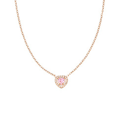Rose Gold Pink Cubic Zirconia Heart Pendant Necklace with Stainless Steel Chains, Rose Gold, 17-3/4 inch(45cm)