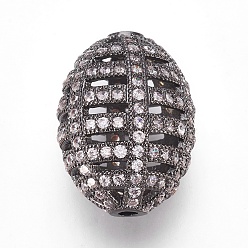 Черный Цвет Металла Латунные микро проложить кубического циркония бусы, спортивные бусы, регби, прозрачные, металлический черный , 20x15 мм, отверстие : 2 мм