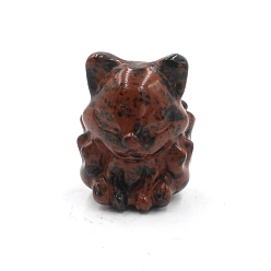 Золотой Обсидиан Натуральный золотой блеск обсидиана резные фигурки статуэтки для домашнего офиса украшение рабочего стола, лиса, 25x21x32 мм