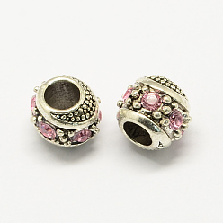 Розовый Европейские бусины, сплав, стразы , RONDELLE большие шарики отверстия, античное серебро, светло-розовый, 11x10 мм, отверстие : 5 мм