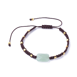 Green Aventurine Adjustable Natural Green Aventurine Braided Bead Bracelets, Nylon Thread Square Knot Bracelets, with Brass Beads, 6-3/4 inch~13 inch(17~33cm)