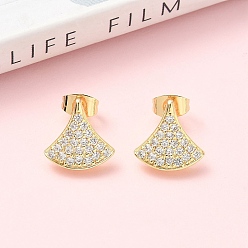 Золотой Серьги-гвоздики из латуни с микропаве из прозрачных кубических цирконий, стойки покрытие, без кадмия и без свинца, золотые, 13x13 мм