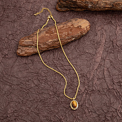 Oval 304 Подвеска из нержавеющей стали с натуральным тигровым глазом, цепочка-веревка, ожерелье для мужчин и женщин, золотые, овальные, 18.11 дюйм (46 см)