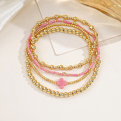 Pink 4шт. наборы готических браслетов-крестов из латуни, составные браслеты для женщин, золотые, розовые, 6-7/8 дюйм (17.5 см)