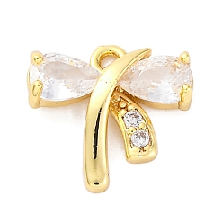 Настоящее золото 18K Латунные микро проложить кубического циркония подвески, без кадмия, без никеля и без свинца, бантом прелести, реальный 18 k позолоченный, 12.5x13.5x3.5 мм, отверстие : 1.4 мм