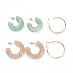 (52) Непрозрачная лаванда Серьги-гвоздики в форме буквы "c", серьги-кольца из полимера, открытые серьги-кольца для женщин, золотые, разноцветные, 28.5~34x5.5~8.5 мм, штифты : 0.8 мм, 3 пар / набор