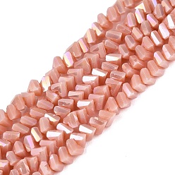 Dark Salmon Electroplate Opaque Glass Beads Strands, Triangle, Faceted, AB Color Plated, Dark Salmon, 2~3x3~3.5x3~3.5mm, Hole: 0.7~0.9mm, about 122~136pcs/strand, 10.43~11.61 inch(26.5~29.5cm)