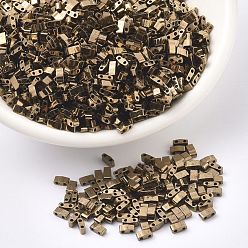 (HTL457) Metallic Dark Bronze MIYUKI Half TILA Beads, Japanese Seed Beads, 2 Hole, (HTL457) Metallic Dark Bronze, 5x2.3x1.9mm, Hole: 0.8mm, about 2500pcs/100g