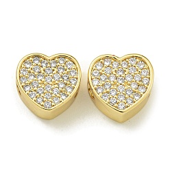 Настоящее золото 18K Стойки обшивки латунь микро проложить кубического циркония бусы, долговечный, без свинца и без кадмия, сердце, реальный 18 k позолоченный, 10x10.5x5 мм, отверстие : 3 мм