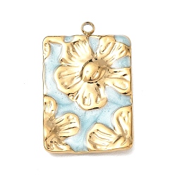 Golden 304 Stainless Steel Enamel Pendants, Rectangle with Flower Charms, Ion Plating(IP), Golden, 29x18.5x2.5mm, Hole: 1.9mm