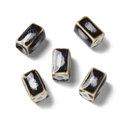 Black Handmade Porcelain Beads, Cuboid, Black, 12~13x7~7.5x7~7.5mm, Hole: 2.5mm