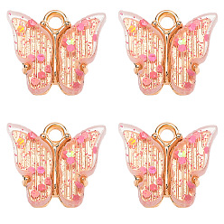 Бледно-Розовый Прозрачные акриловые брелоки, с фурнитурой из сплава золотистого цвета и пайетками, очарование бабочки, розовый жемчуг, 14x14 мм