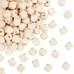 Moccasin 100Pcs Unfinished Wood Faceted Cube Beads, Natural Wooden Beads, Lead Free, Moccasin, 12x12x12mm, Hole: 2~3mm