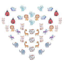 Mixed Color Printed Basswood Pendants, Animal, Mixed Color, 40pcs/set