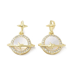 Прозрачный Покрытие стойки планета латунь микро паве подвески из кубического циркония, с оболочкой, без кадмия и без свинца, долговечный, реальный 18 k позолоченный, прозрачные, 15.5x18x6.5 мм, отверстие : 3x3.5 мм