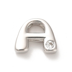 Letter A Стойки обшивки латунь кубического циркония бусы, для изготовления именных ожерелий, долговечный, без свинца и без кадмия, алфавит, буква a, 12x15x5 мм, отверстие : 2.7 мм
