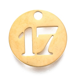 Number 304 подвески из нержавеющей стали, отрезать, полый, плоские круглые с номером, золотые, кол. 17, 19x1.5 мм, отверстие : 2.5 мм