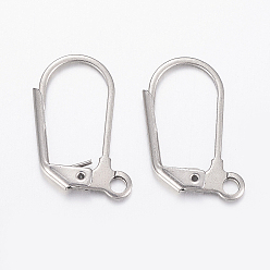 Stainless Steel Color Tarnish Resistant 304 Stainless Steel Leverback Earring Findings, with Loop, Stainless Steel Color, 18x13x2mm, Hole: 2mm, Pin: 1x0.8mm