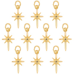 Настоящее золото 18K 20 латунные подвески шт., с прыжковых колец, Полярная звезда, реальный 18 k позолоченный, 16.5x9x2.5 мм, отверстие : 3.4 мм