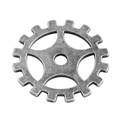 Античное Серебро Сплавочные подвески тибетского стиля, шестерня, стимпанк прелести, без кадмия, без никеля и без свинца, античное серебро, 19x1 мм, Отверстие : 2.5 мм , около 854 шт / 1000 г