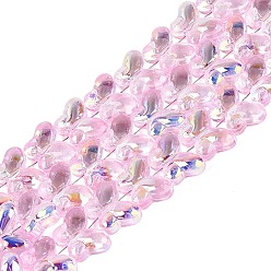 Pearl Pink Baking Paint Electroplate Transparent Glass Beads Strands, Butterfly, AB Color Plated, Pearl Pink, 10x14.5x5.5mm, Hole: 0.8~1mm, about 56~61pcs/strand, 16.73~18.31 inch(42.5~46.5cm)