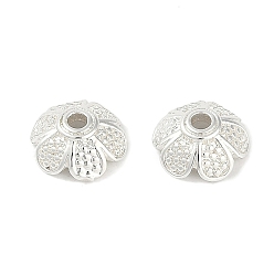 Посеребрённый Шапочки и конусы для бусин, латунные, без кадмия, без никеля и без свинца, цветок, 925 серебро покрытием, 9x8.5x3.5 мм, отверстие : 1.6 мм