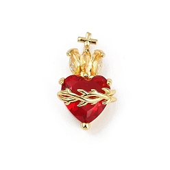 Настоящее золото 18K Латунь стекло кулоны, сердце с крестом, с кубического циркония, без свинца и без кадмия, долговечный, стойки покрытие, граненые, реальный 18 k позолоченный, 20.5x11.5x9.5 мм, отверстие : 6x3 мм