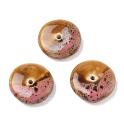 Camel Vintage Handmade Two Tone Porcelain Beads, Disc, Flat Round, Camel, 21~23x5~6mm, Hole: 2mm