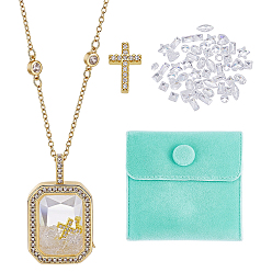 Золотой 1 Прямоугольный кулон-медальон из сплава и стекла, с 2 мешочками, кабошонами из прозрачного кубического циркония различной формы, 1 крестики из латуни с кристаллами и стразами в виде кабошонов и 1 квадратные бархатные мешочки для украшений, золотые, 18.15 дюйм (46.1 см), Кулон : 33x19 мм