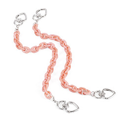 Лосось 2шт. акриловые цепочки-удлинители для сумок, с поворотными застежками сплава, сердце, платина, salmon, 410 мм