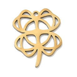 Золотой Полые 201 из нержавеющей стали кулоны, подвески в виде четырехлистного клевера, золотые, 20x16x1 мм, отверстие : 1.4 мм