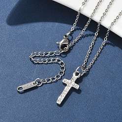 Нержавеющая Сталь Цвет 304 ожерелья с подвеской в виде креста из нержавеющей стали и стразами, цвет нержавеющей стали, 17.20 дюйм (43.7 см)