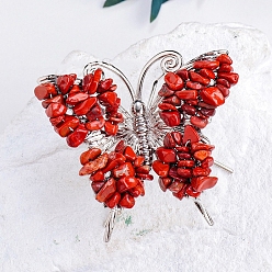 Красный Камень Необработанные натуральные красные яшмовые чипсы, минеральные украшения для демонстрации образцов, с металлическим держателем-бабочкой, украшение для домашнего рабочего стола по фэн-шуй, 65x75 мм