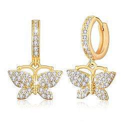 Бабочка Латунные серьги горный хрусталь обручем, золотые, бабочка, 15 мм