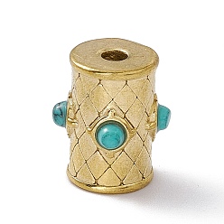 Золотой Синтетические бирюзовые бусины, с 304 фурнитурой из нержавеющей стали, колонка с ромбами рисунком, золотые, 15.5x13.5 мм, отверстие : 2.5 мм