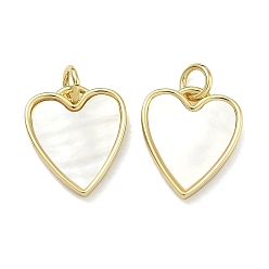 Настоящее золото 18K Подвески из натуральных ракушек, латунные шармы в форме сердца, без кадмия и без свинца, стойки покрытие, долговечный, цвет морской раковины, реальный 18 k позолоченный, 15.5x13.5x2.5 мм, Перейти кольцо: 5x0.8 мм, внутренний диаметр: 3.4 мм