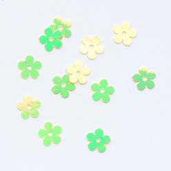 Светло-зеленый Орнамент аксессуары диск пластиковые бусины блестка, блестки бисер, цветок, светло-зеленый, 7x7x0.2 мм, Отверстие : 1 мм , около 30000 шт / 500 г