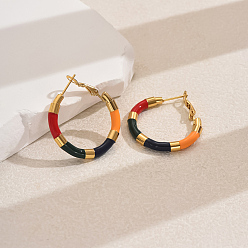 Разноцветный Милые 201 классические серьги-кольца из нержавеющей стали для женщин, кольцо, красочный, 30x30 мм