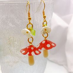 Красный Акриловые серьги-грибы, золотые, красные, 50x20 мм