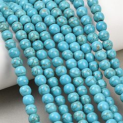 Бирюза Синтетических нитей бирюзовые бусы, окрашенные, круглые, бирюзовые, 6x5~5.5 мм, отверстие : 1 мм, около 66 шт / нитка, 34~35 см