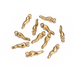 Золотой Ионное покрытие (ip) 304 подвески из нержавеющей стали, рог изобилия / итальянский рог корничелло, золотые, 17.5x4x3 мм, отверстие : 1.5 мм