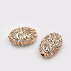 Розовое Золото Латунные микро проложить кубического циркония бусы, овальные, розовое золото , 10x7x5.5 мм, отверстие : 1 мм