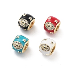 (52) Непрозрачная лаванда Рондель с рисунком глаз и звезд стойка покрытие латунь микро паве кубический цирконий европейские бусины, с эмалью, бусины с большим отверстием, без кадмия и без свинца, долговечный, реальный 18 k позолоченный, разноцветные, 11.5x9 мм, отверстие : 5 мм