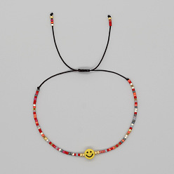 Красный Браслеты из бисера со стеклянными бусинами в виде улыбающегося лица для женщин., регулируемые браслеты шнур, красные