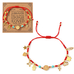 Золотой Браслеты из нержавеющей стали с подвесками в виде креста, руки хамсы и медальона., регулируемые браслеты из бусин на шнурке, с открытки, золотые, 11.02 дюйм (28 см)