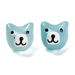 Светло-Голубой Выпечка окрашенные стеклянные бусины, с эмалью, собака, Небесно-голубой, 14~14.5x14.5x14~14.5 мм, отверстие : 1.4 мм
