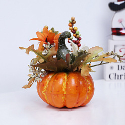 Dark Orange Foam Artificial Pumpkin with Leaf Decorations Ornaments, for Halloween Thanksgiving Autumn Decoration, Dark Orange, 200x105mm