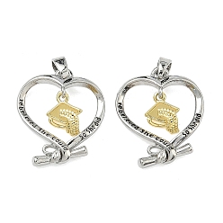 Платина Латунные подвески, подвески в виде сердца с выпускной шапочкой, долговечный, платина, 19x17x3 мм, отверстие : 4.5x2 мм